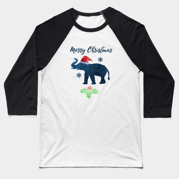 Christmas Elephant Art Baseball T-Shirt by TheJollyMarten